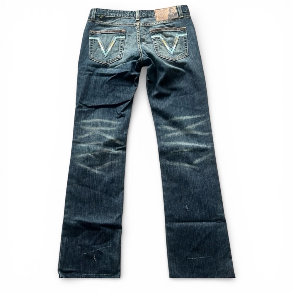 Christian Audigier Distressed Blue Straight Leg Jeans